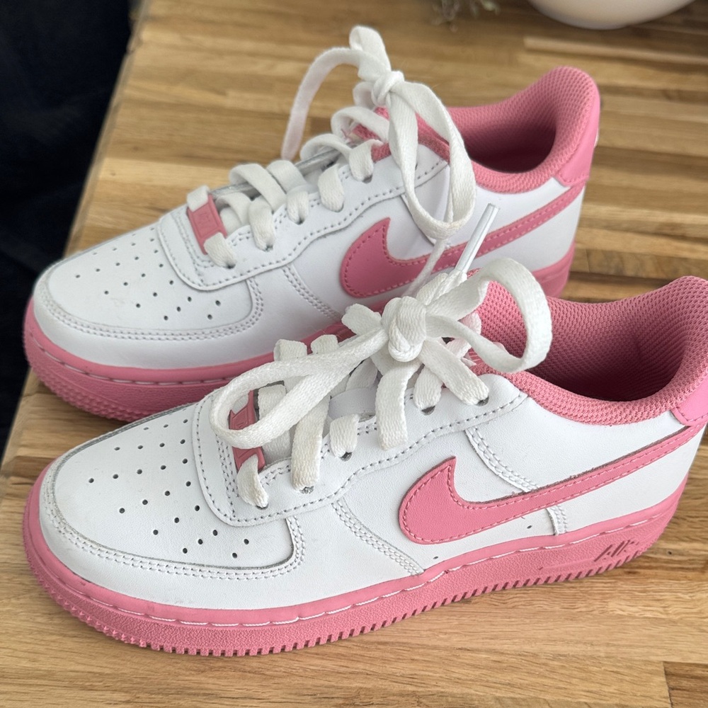Nike White and Pink Air Force 1 Sneakers